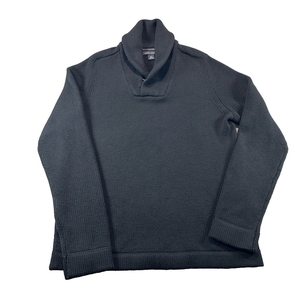 Banana Republic Sweater Mens Large Black Shawl Collar Merino Wool Shaker Stitch
